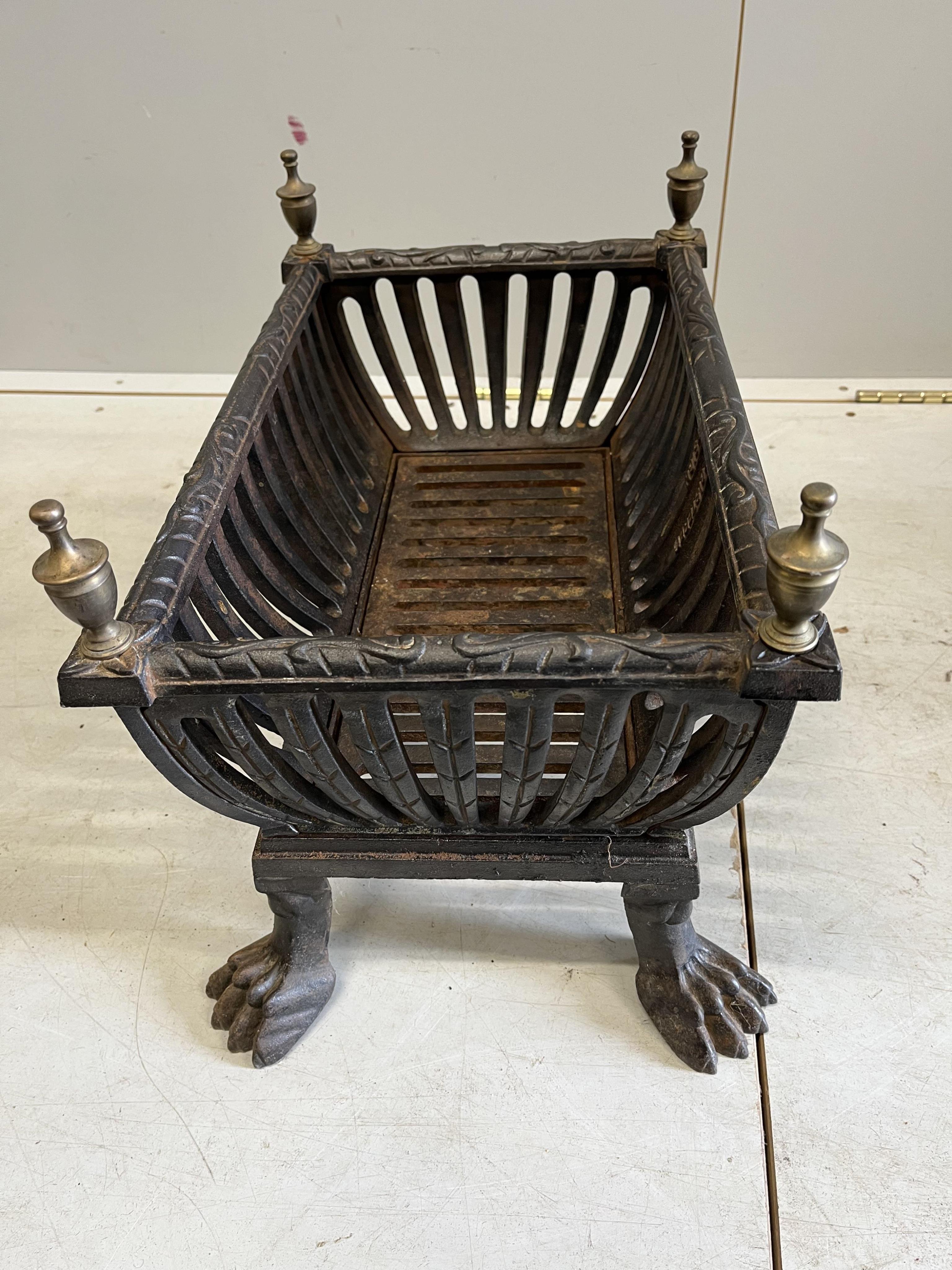 Two fireguards and a fire basket, largest fireguard, width 121cm, depth 31cm, height 66cm, inside measurement 108cm